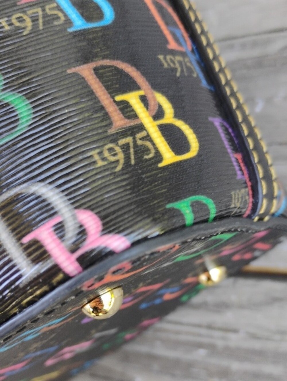 Dooney & Bourke Black Multicolor DB Logo Satchel - Picture 6 of 14